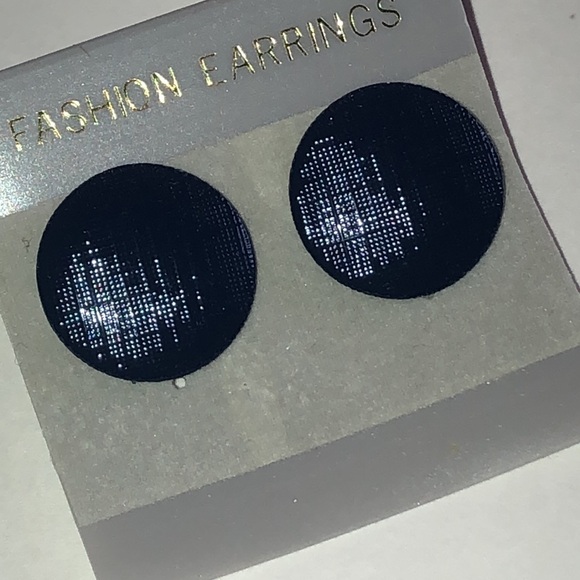 Navy Blue Round Stud Earrings - Fashion Earrings - Picture 2 of 4